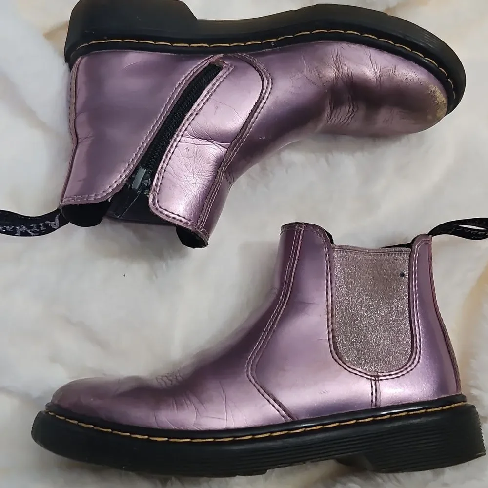 Dr. Martens Kids Purple Metallic Chelsea Boots Size 1 US / EU 32 | Side Zip